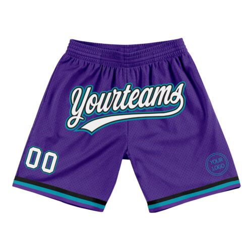 Purple0406 Custom Purple White Black-Teal Authentic Throwback Basketball Shorts
