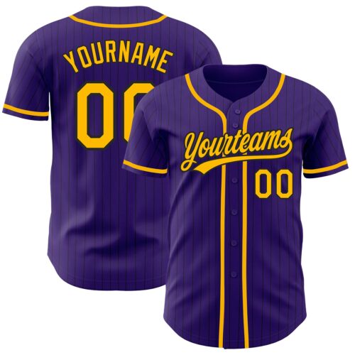 Purple0411 Custom Purple Black Pinstripe Gold Authentic Baseball Jersey