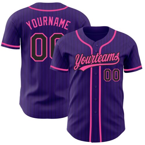 Purple0414 Custom Purple Black Pinstripe Pink Authentic Baseball Jersey