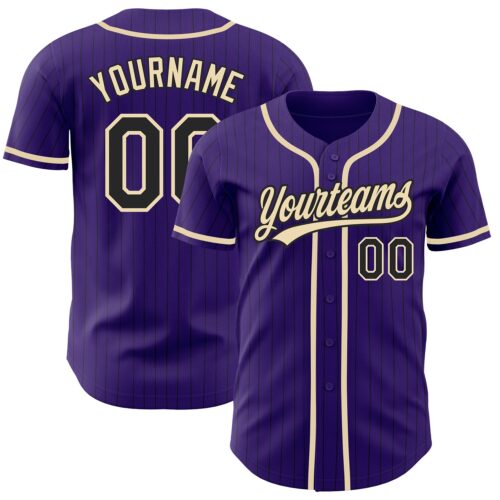 Purple0417 Custom Purple Black Pinstripe City Cream Authentic Baseball Jersey