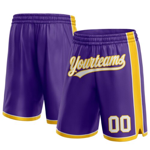 Purple0425 Custom Purple White-Yellow Authentic Basketball Shorts