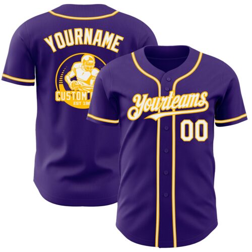 Purple0442 Custom Purple White-Gold Authentic Baseball Jersey