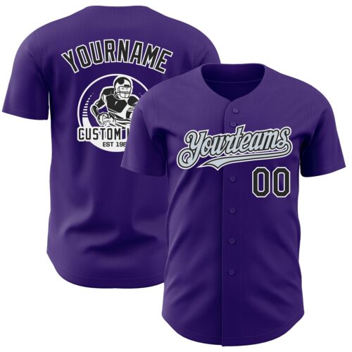 Purple0443 Custom Purple Black Silver-White Authentic Baseball Jersey