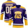 Custom Purple White-Gold Hockey Lace Neck Jersey