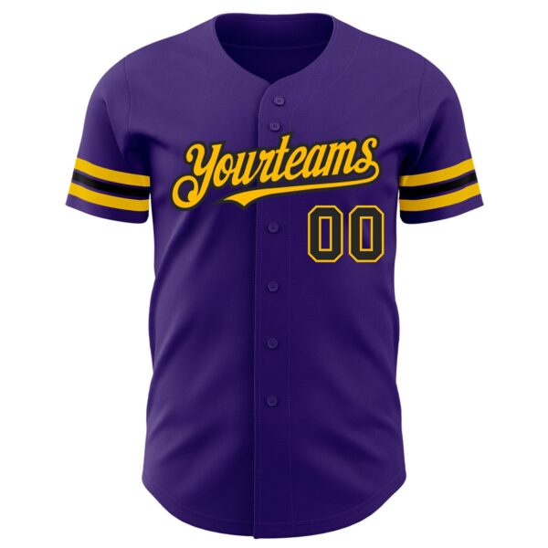 Custom Purple Black-Gold Authentic Baseball Jersey