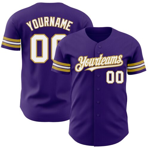 Purple0517 Custom Purple White-Old Gold Authentic Baseball Jersey