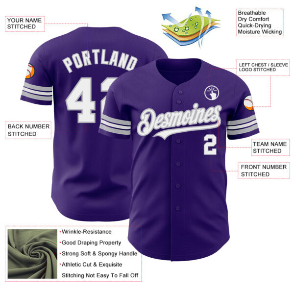 Custom Purple White-Gray Authentic Baseball Jersey