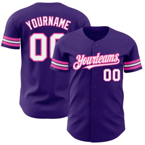 Purple0524 Custom Purple White-Pink Authentic Baseball Jersey