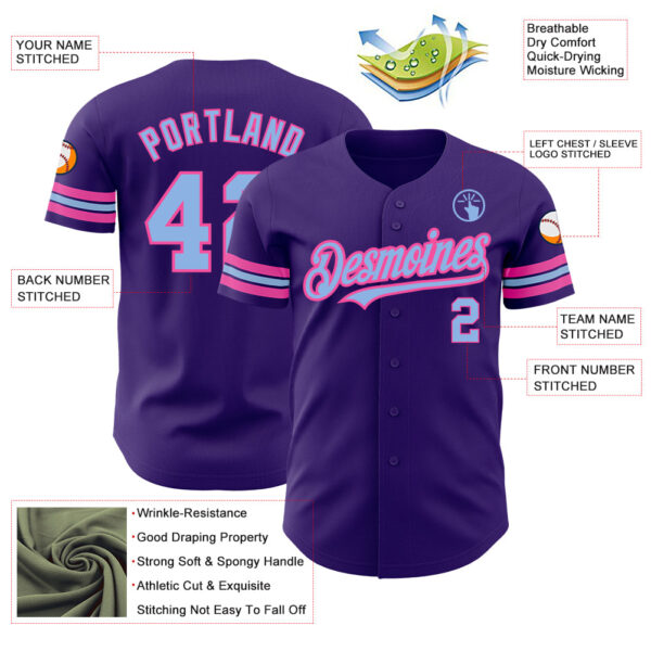 Custom Purple Light Blue-Pink Authentic Baseball Jersey