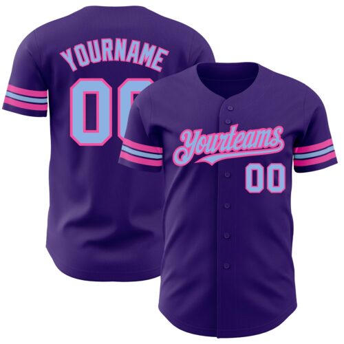 Purple0525 Custom Purple Light Blue-Pink Authentic Baseball Jersey