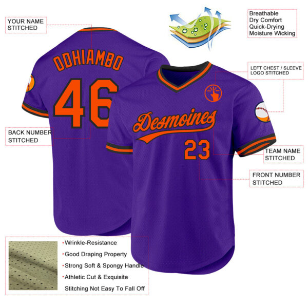 Custom Purple Orange-Black Authentic Throwback Baseball Jersey
