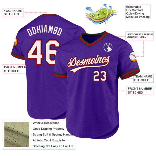 Custom Purple Red-Black Authentic Throwback Baseball Jersey
