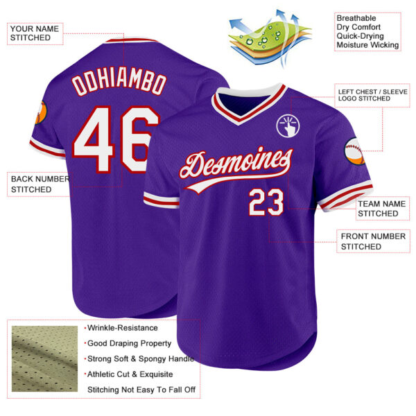 Custom Purple White-Red Authentic Throwback Baseball Jersey