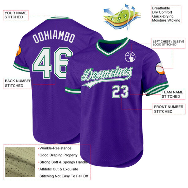 Custom Purple White-Kelly Green Authentic Throwback Baseball Jersey