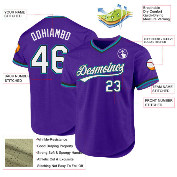 Custom Purple Black-Teal Authentic Throwback Baseball Jersey
