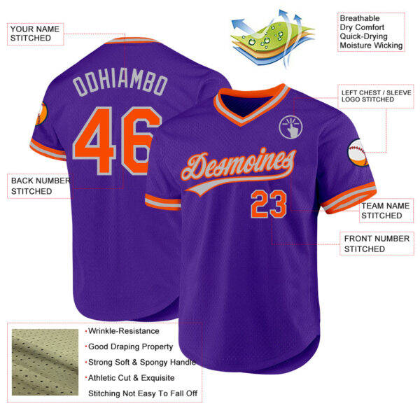 Custom Purple Orange-Gray Authentic Throwback Baseball Jersey