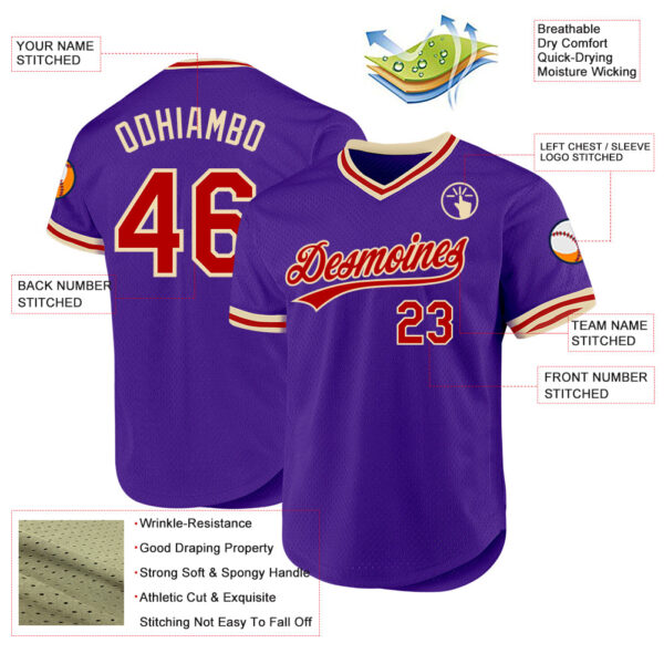 Custom Purple Red-Cream Authentic Throwback Baseball Jersey