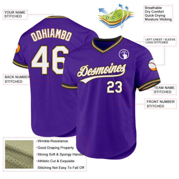Custom Purple Old Gold-Black Authentic Throwback Baseball Jersey