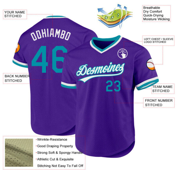 Custom Purple Teal-White Authentic Throwback Baseball Jersey