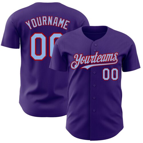 Purple0581 Custom Purple Light Blue-Red Authentic Baseball Jersey