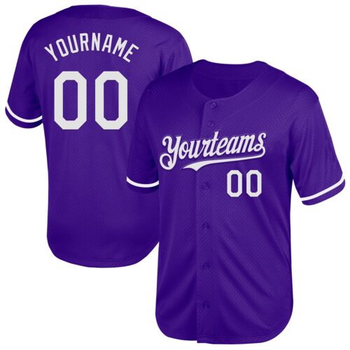 Purple0583 Custom Purple White Mesh Authentic Throwback Baseball Jersey
