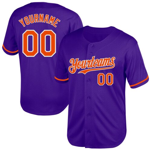 Purple0587 Custom Purple Orange-White Mesh Authentic Throwback Baseball Jersey