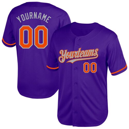 Purple0588 Custom Purple Orange-Gray Mesh Authentic Throwback Baseball Jersey