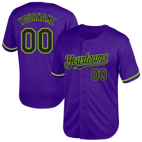 Purple0589 Custom Purple Black-Neon Green Mesh Authentic Throwback Baseball Jersey