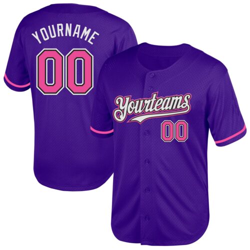 Purple0593 Custom Purple Pink-Black Mesh Authentic Throwback Baseball Jersey
