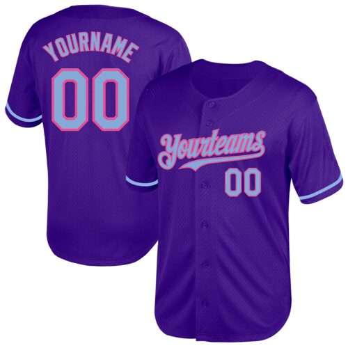 Purple0598 Custom Purple Light Blue-Pink Mesh Authentic Throwback Baseball Jersey