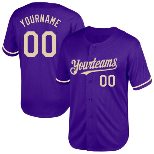 Purple0600 Custom Purple Cream Mesh Authentic Throwback Baseball Jersey