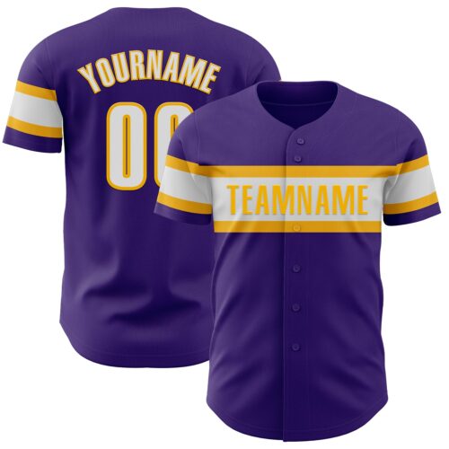 Purple0621 Custom Purple White-Gold Authentic Baseball Jersey