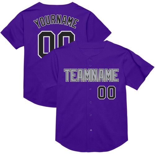 Purple0656 Custom Purple Black-Gray Mesh Authentic Throwback Baseball Jersey