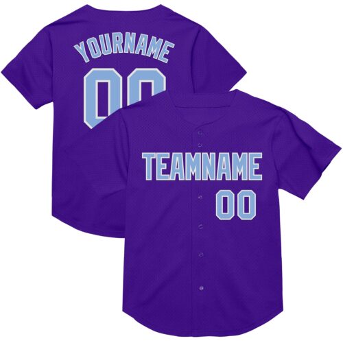 Purple0658 Custom Purple Light Blue-White Mesh Authentic Throwback Baseball Jersey