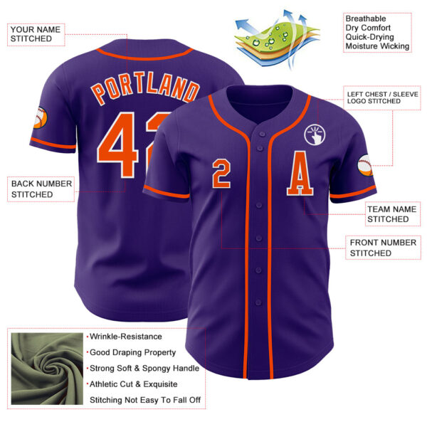 Custom Purple Orange-White Authentic Baseball Jersey