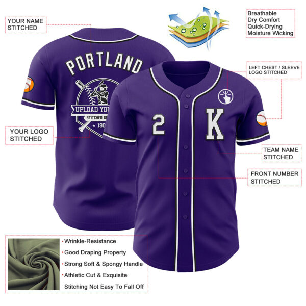 Custom Purple White-Black Authentic Baseball Jersey