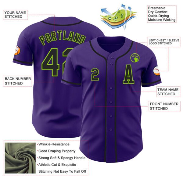 Custom Purple Black-Neon Green Authentic Baseball Jersey