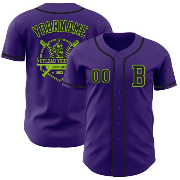 Custom Purple Black-Neon Green Authentic Baseball Jersey