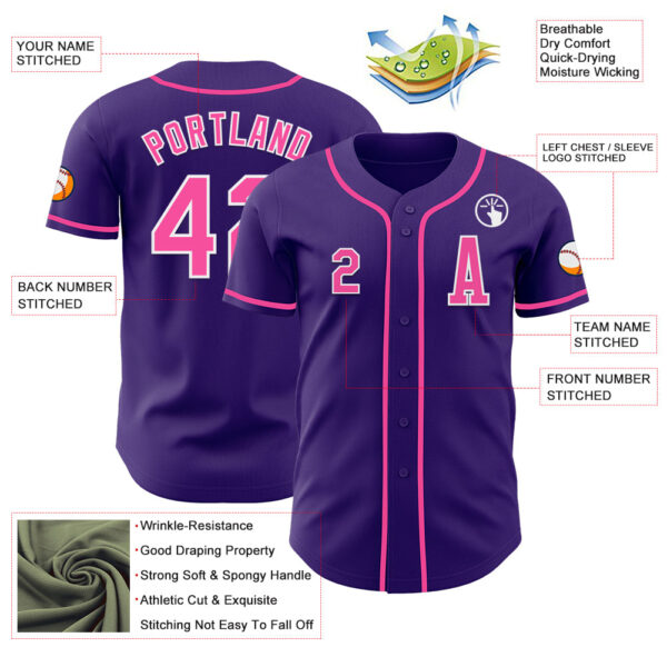 Custom Purple Pink-White Authentic Baseball Jersey