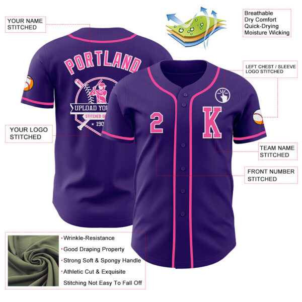 Custom Purple Pink-White Authentic Baseball Jersey