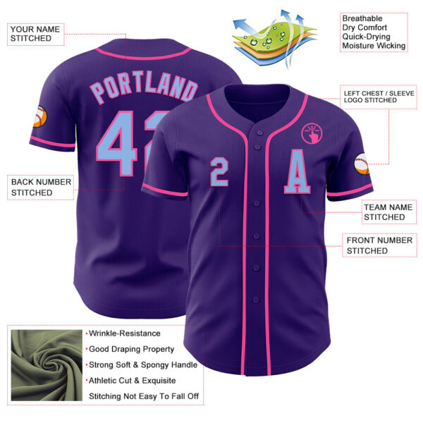 Custom Purple Light Blue-Pink Authentic Baseball Jersey
