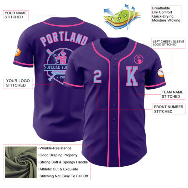 Custom Purple Light Blue-Pink Authentic Baseball Jersey