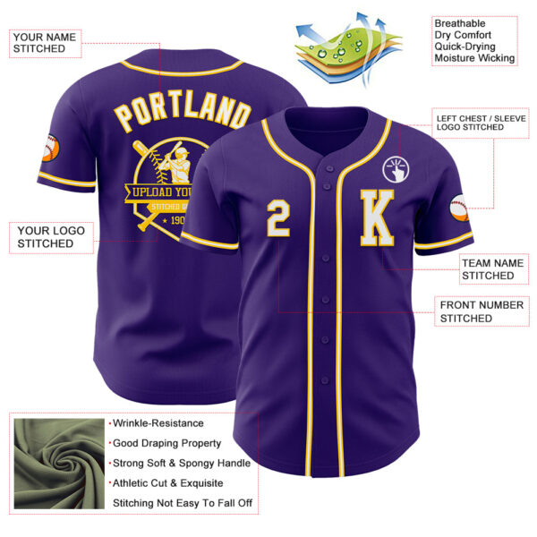Custom Purple White-Yellow Authentic Baseball Jersey