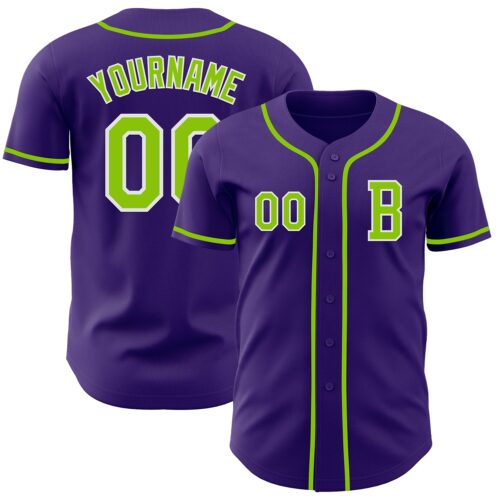 Purple0811_06533fab-7a6a-4e24-b10b-3e144fcd323c Custom Purple Neon Green-White Authentic Baseball Jersey