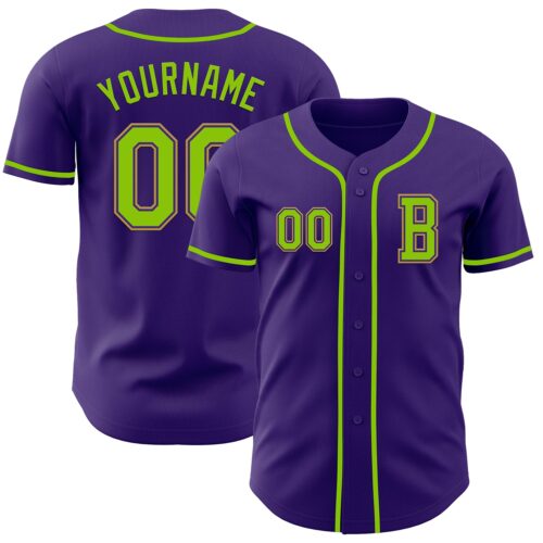 Purple0814_521a1ae6-f8e9-4b24-8020-27a95498e3c6 Custom Purple Neon Green-Old Gold Authentic Baseball Jersey