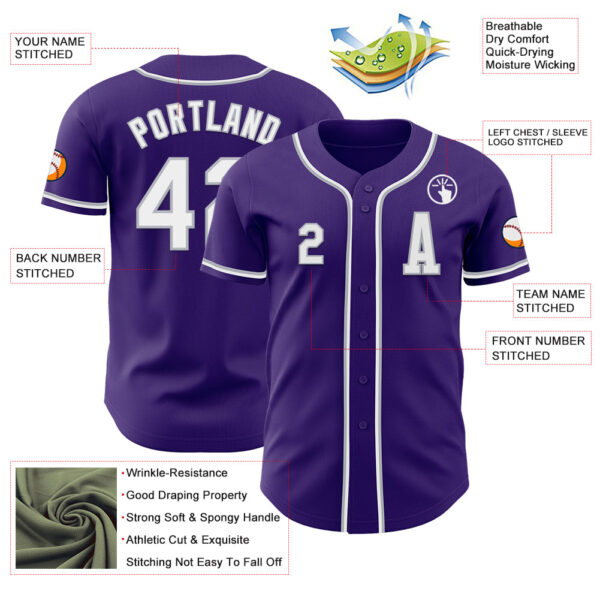 Custom Purple White-Gray Authentic Baseball Jersey