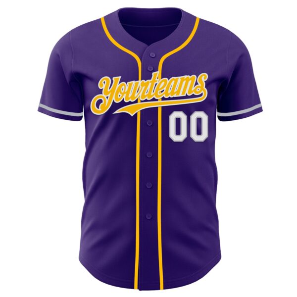 Custom Purple White Gray-Gold Authentic Baseball Jersey