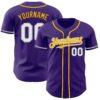 Custom Purple White Gray-Gold Authentic Baseball Jersey