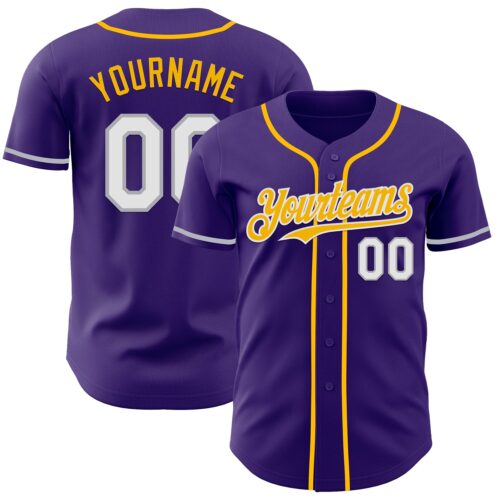Purple0844 Custom Purple White Gray-Gold Authentic Baseball Jersey