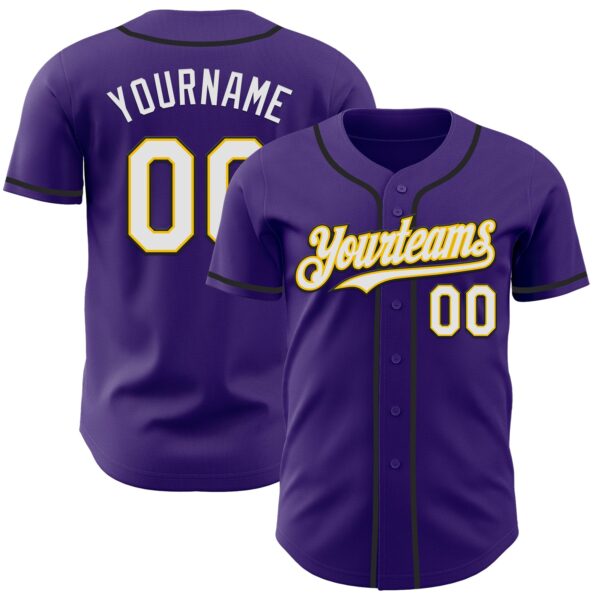 Custom Purple White Yellow-Black Authentic Baseball Jersey